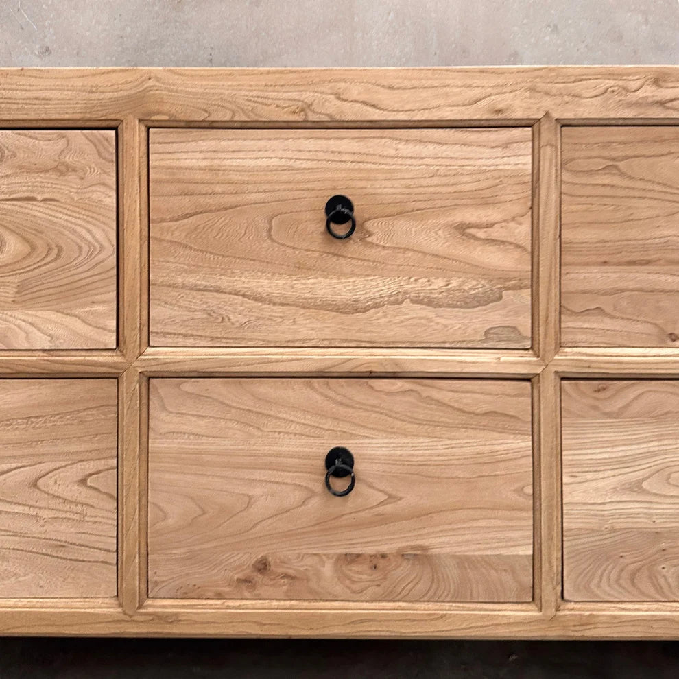 Elm 6 Drawer Natural Cabinet | 180cm