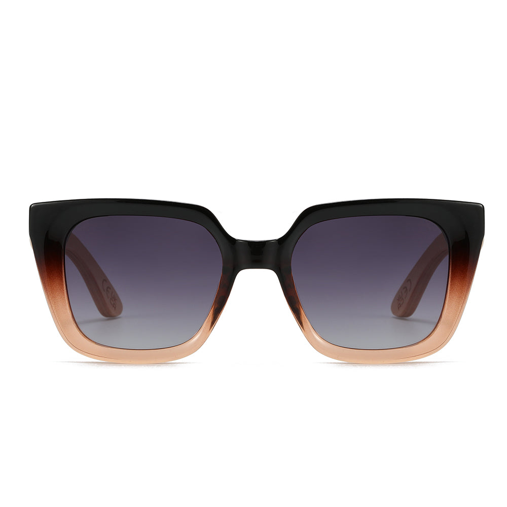 Soluna Ombre l Sunglasses l Black Polarised Lens l Walnut Maple Arm