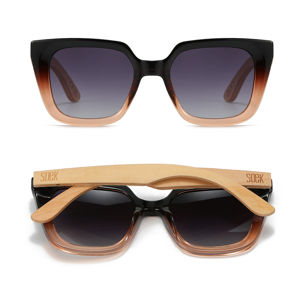 Soluna Ombre l Sunglasses l Black Polarised Lens l Walnut Maple Arm