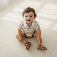 Baby Boys Rugby Polo Romper | Beige Stripe