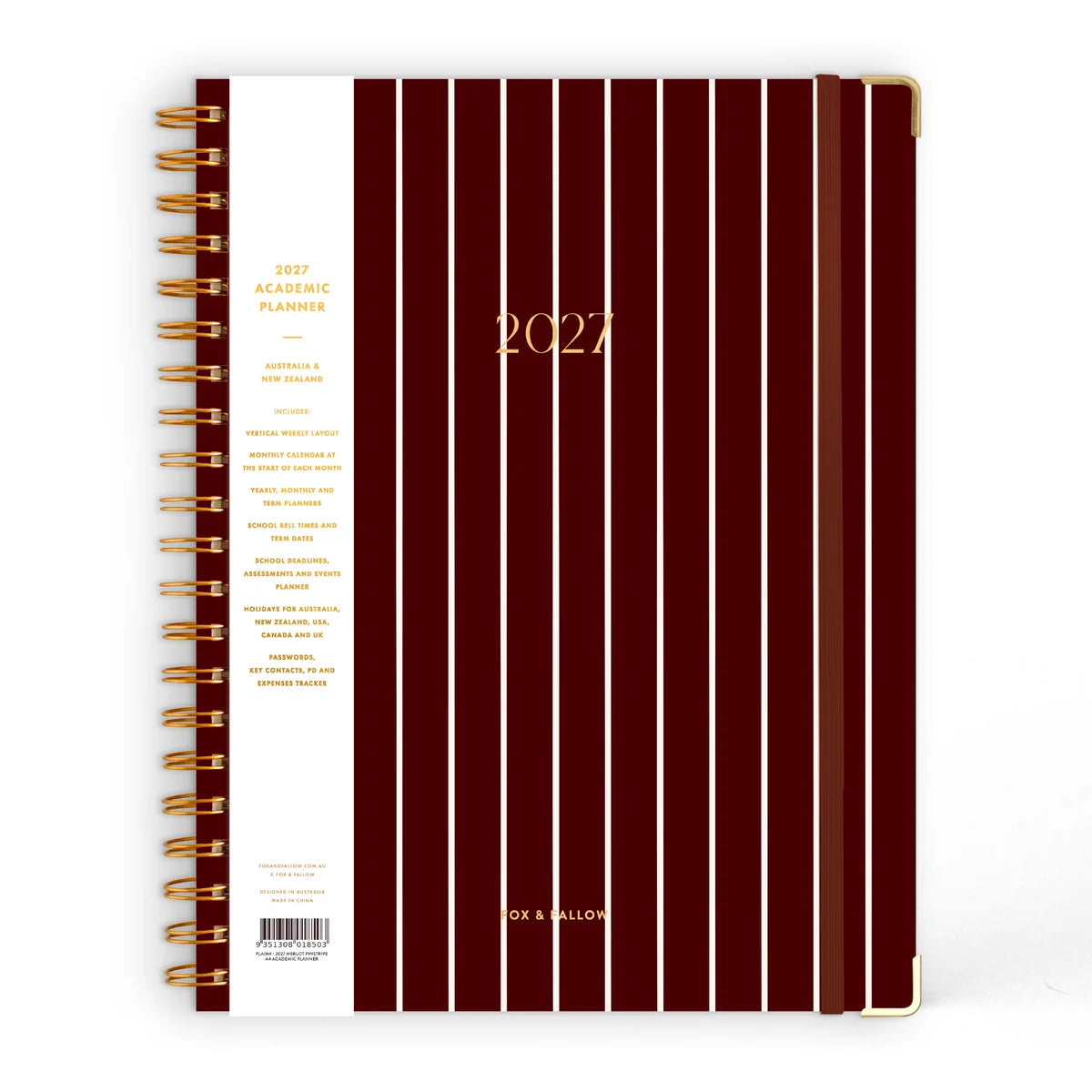 2027 A4 Academic Vertical Planner | Merlot Pinstripe