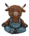 Resin Yoga Highland Cow In Overalls