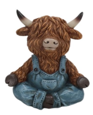 Resin Yoga Highland Cow In Overalls