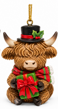 Resin Xmas Highland Cow Ornament