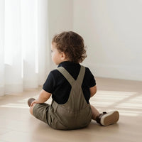 Baby Boys Roy Dungaree | Olive Brown Linen