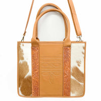 Norman | Tan & White Hairon Tooling Leather Cowhide Boot Stitch Bag