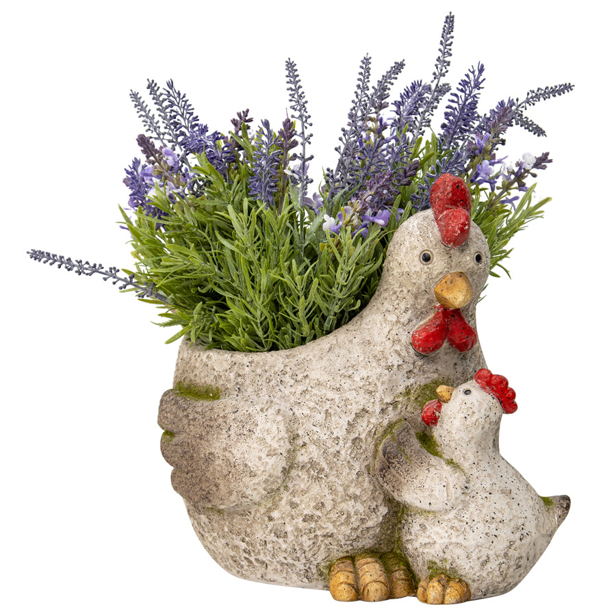 Chicken with Chick Planter w/ Hole & Plug
