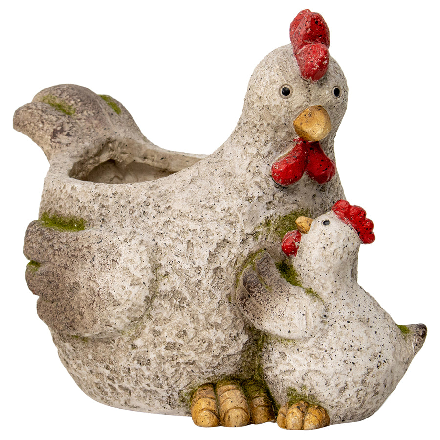 Chicken with Chick Planter w/ Hole & Plug