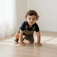 Baby Boys Roy Dungaree | Olive Brown Linen