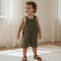 Baby Boys Roy Dungaree | Olive Brown Linen