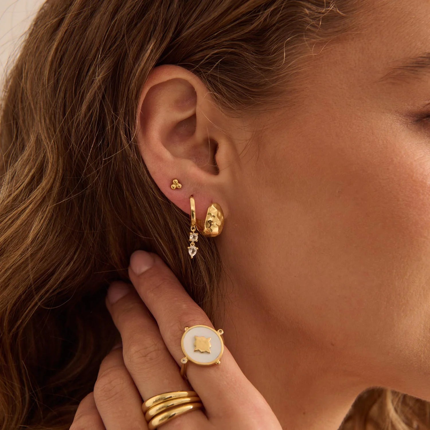 Double Drop Huggies | Yellow Gold