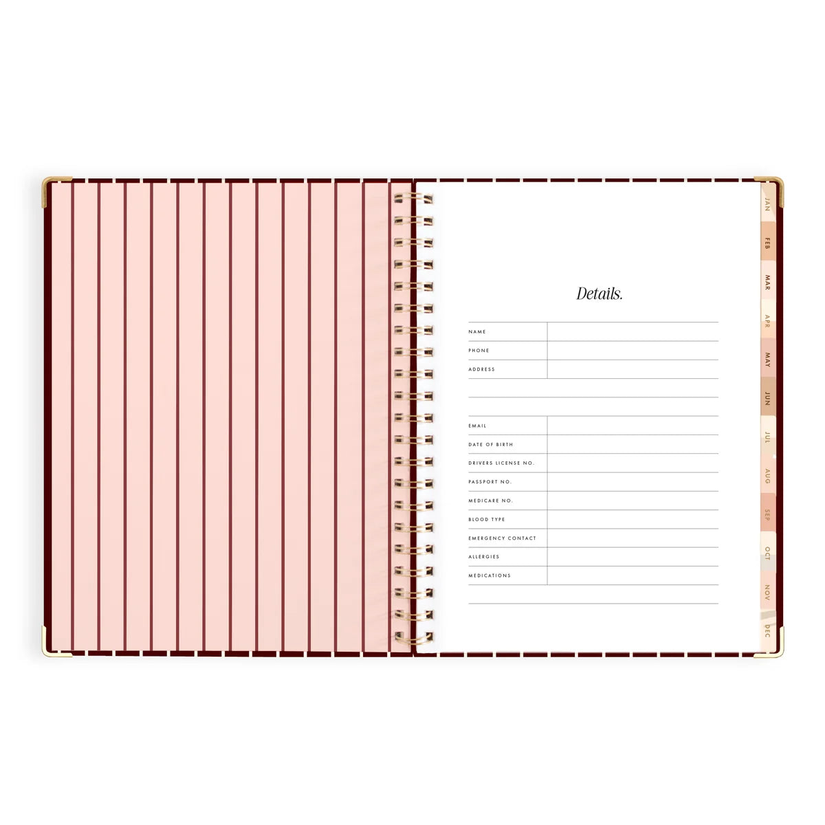 2027 A4 Academic Vertical Planner | Merlot Pinstripe
