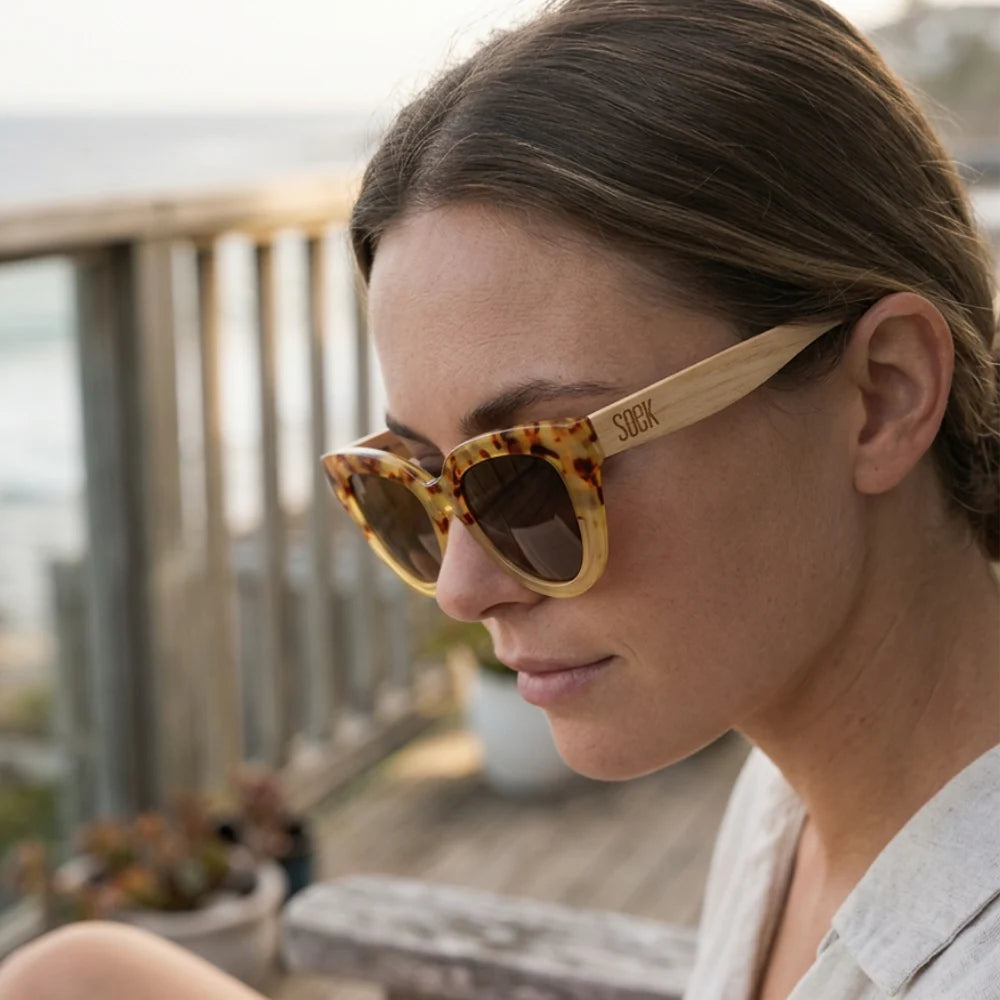 Flutter Desert Tort Sunglasses l Brown Lens l White Maple Arms