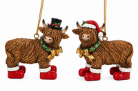 Resin Xmas Highland Cow Ornaments