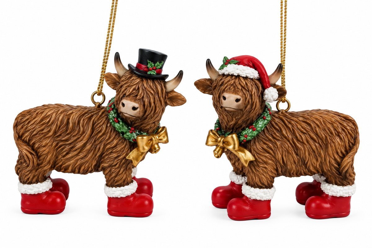 Resin Xmas Highland Cow Ornaments