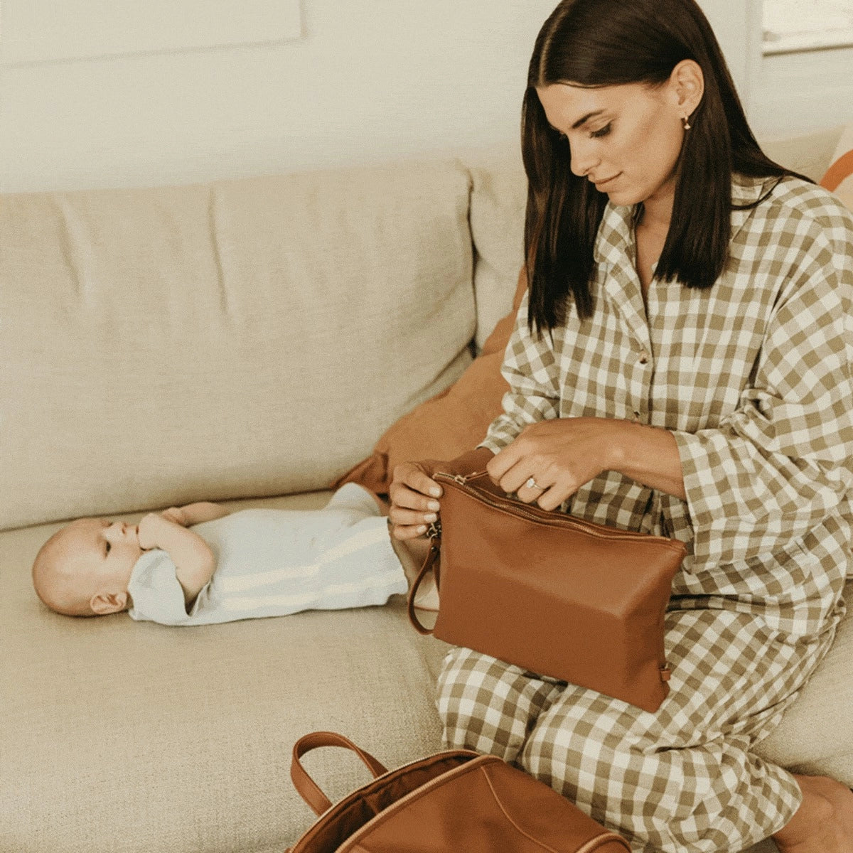 Nappy Changing Pouch | Chestnut Brown Vegan Leather