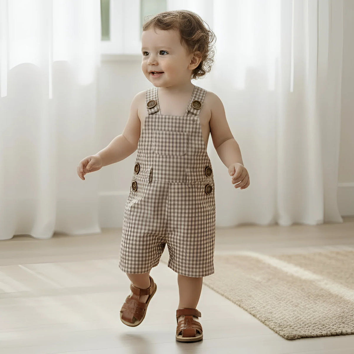 Baby Boys Roy Dungaree | Brown Gingham