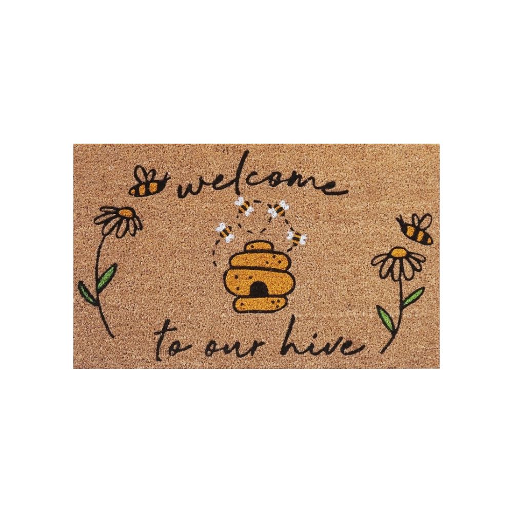 Welcome To Our Hive Doormat Black & Yellow