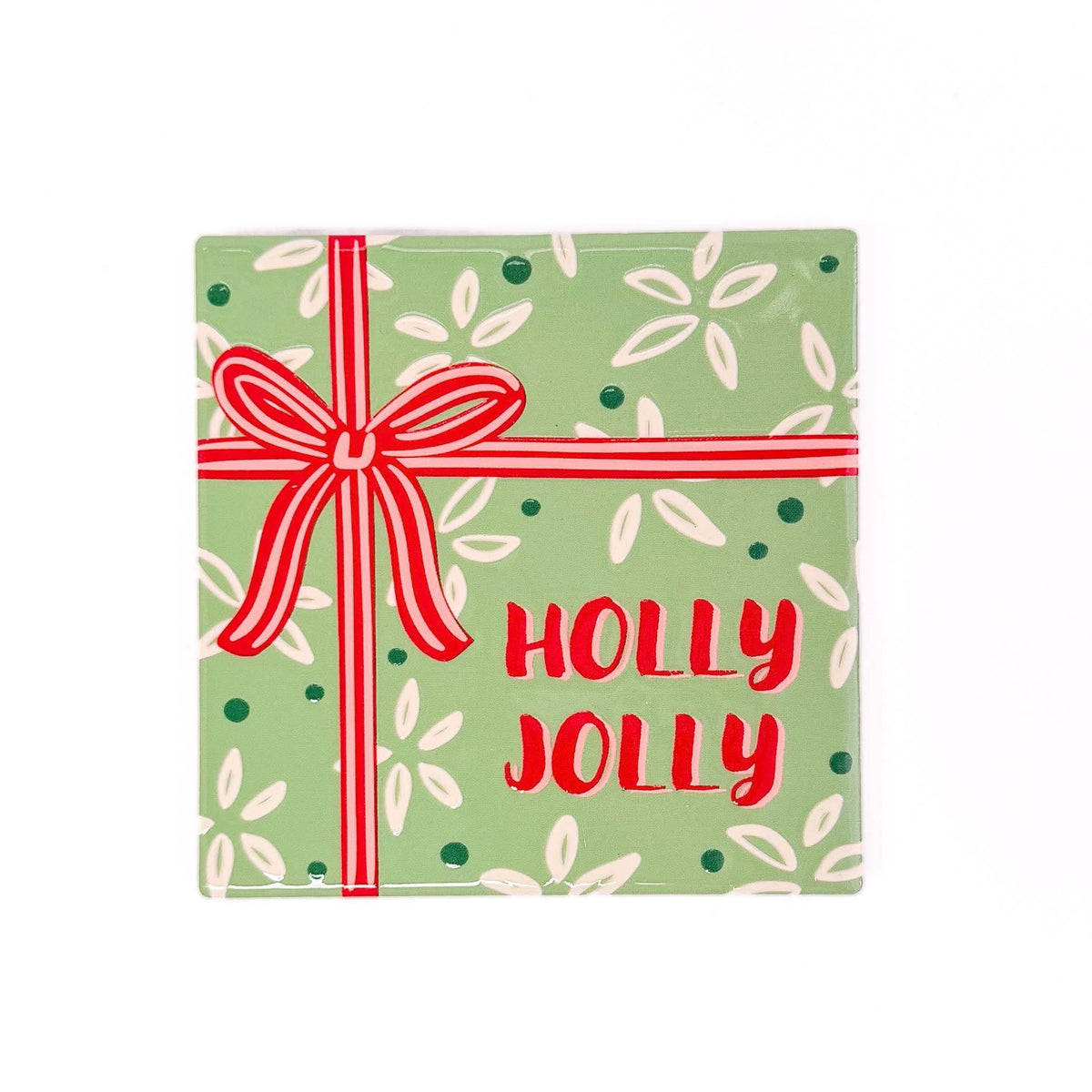 Holly Jolly Ceramic Coaster