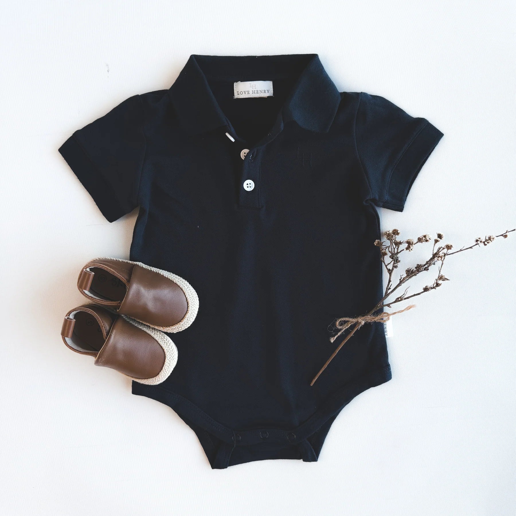 Baby Boys Polo Romper | Navy