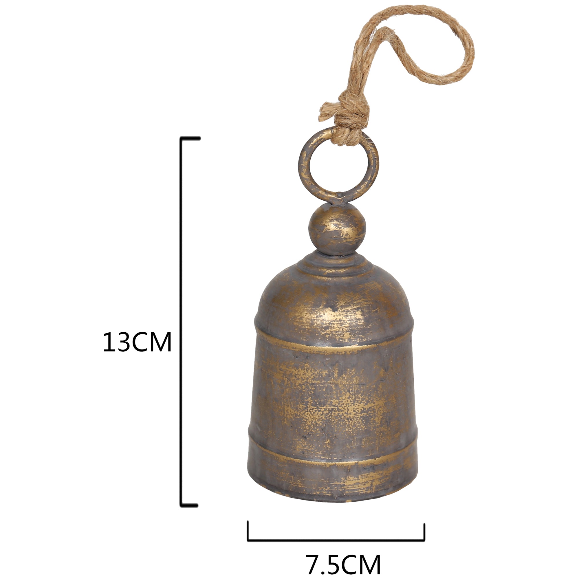 Distressed Gold Decorative Bell w/ Rope Handle