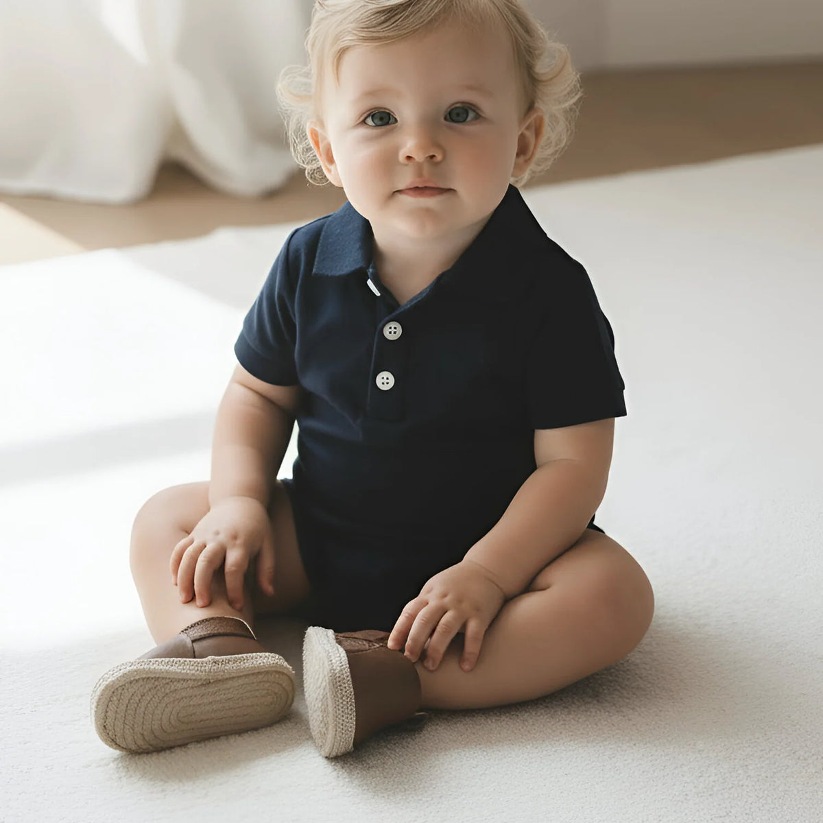 Baby Boys Polo Romper | Navy