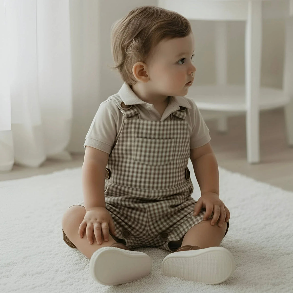 Baby Boys Roy Dungaree | Brown Gingham