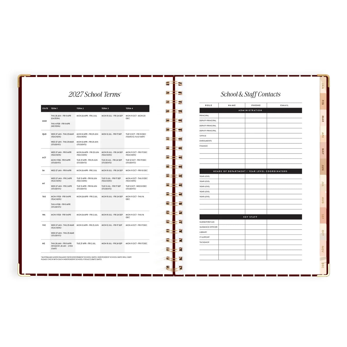2027 A4 Academic Vertical Planner | Merlot Pinstripe