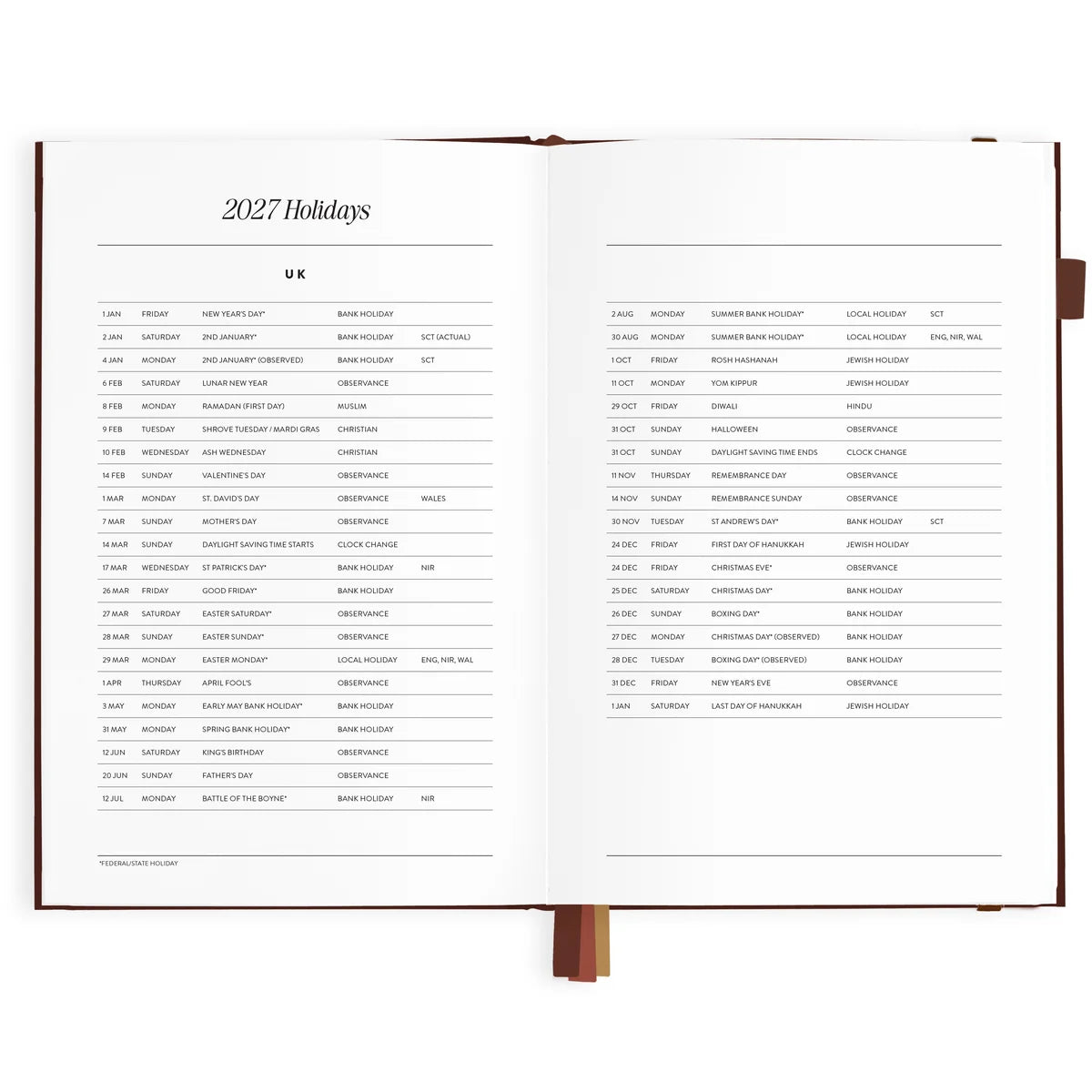 2027 A5 Vertical Planner | Chocolate