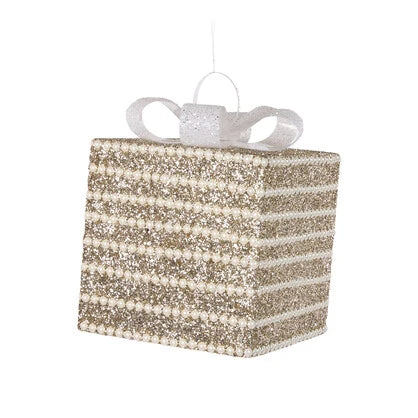 20 cm Champagne And Pearl Glittered Gift Box
