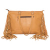 Langford | Tan & White Cowhide Big Bag With Turquoise Stonework and Fringes