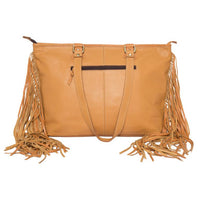 Langford | Tan & White Cowhide Big Bag With Turquoise Stonework and Fringes
