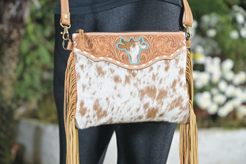Marbella | Bullhead Cowhide Sling Bag with Fringes