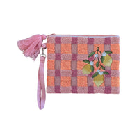 Beaded Clutch | Pink + Orange Checked Lemons