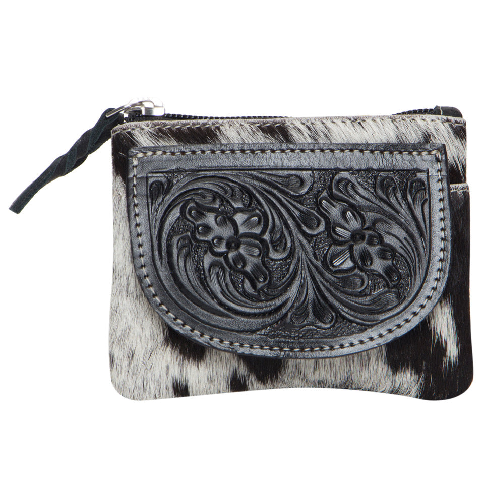 Arica Tooling Leather Cowhide Zip Purse