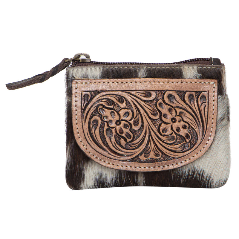 Arica Tooling Leather Cowhide Zip Purse