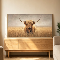 Misty Dawn Highlander Brushed Canvas Print