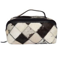 Patchwork Cowhide and Tooling Leather Cosmetics Bag