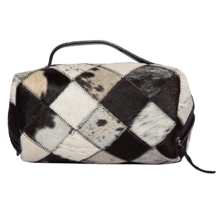 Patchwork Cowhide and Tooling Leather Cosmetics Bag