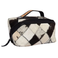 Patchwork Cowhide and Tooling Leather Cosmetics Bag