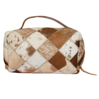 Patchwork Cowhide and Tooling Leather Cosmetics Bag