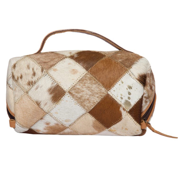 Patchwork Cowhide and Tooling Leather Cosmetics Bag