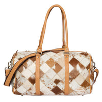 Tan and White Patchwork Cowhide Travel Bag