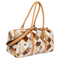 Tan and White Patchwork Cowhide Travel Bag