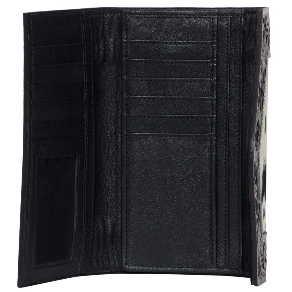 Cuba Cowhide Trifold Wallet with Hand Tooled Leather