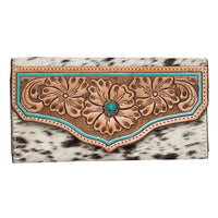 Eden | Cowhide Tooling Leather Wallet With Turquoise Stonework