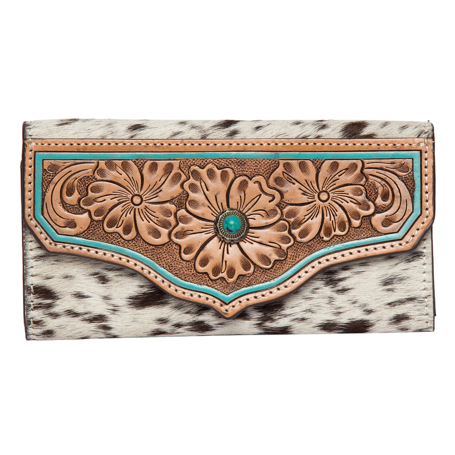 Eden | Cowhide Tooling Leather Wallet With Turquoise Stonework