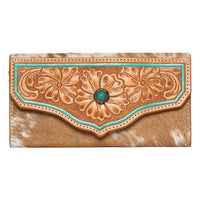 Eden | Cowhide Tooling Leather Wallet With Turquoise Stonework