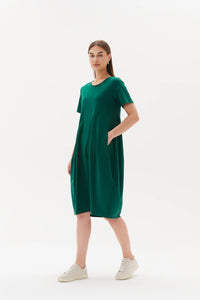 Short Sleeve Diagonal Seam Dress | Emerald