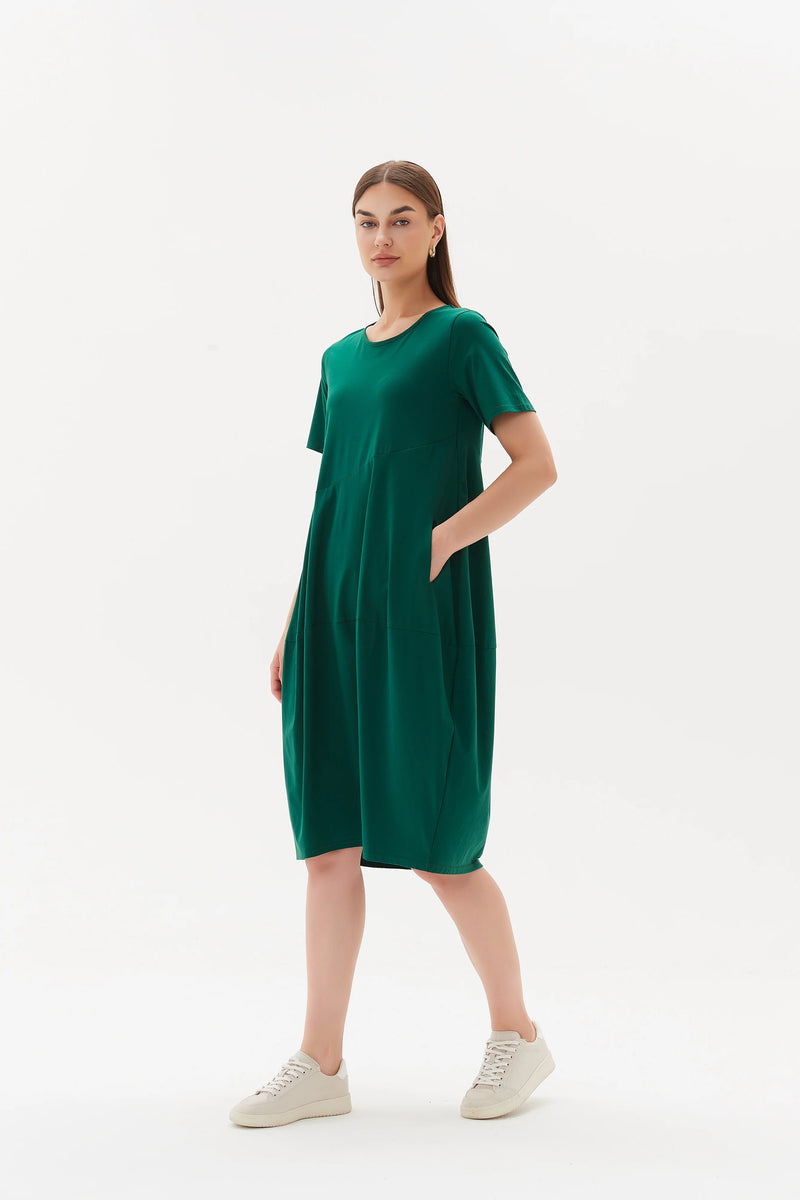 Short Sleeve Diagonal Seam Dress | Emerald